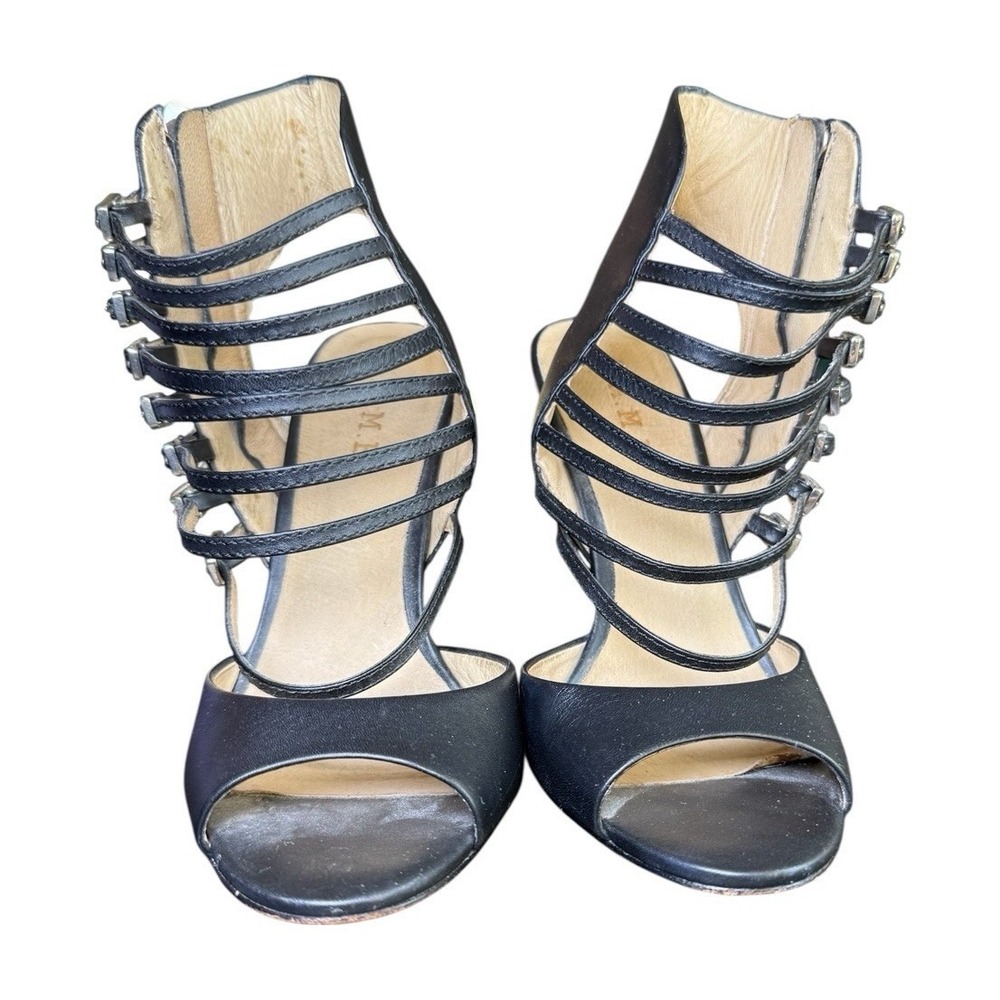 L.A.M.B. Strappy Cage‎ Heels Womens 8M Black Buckle Stiletto Sandals